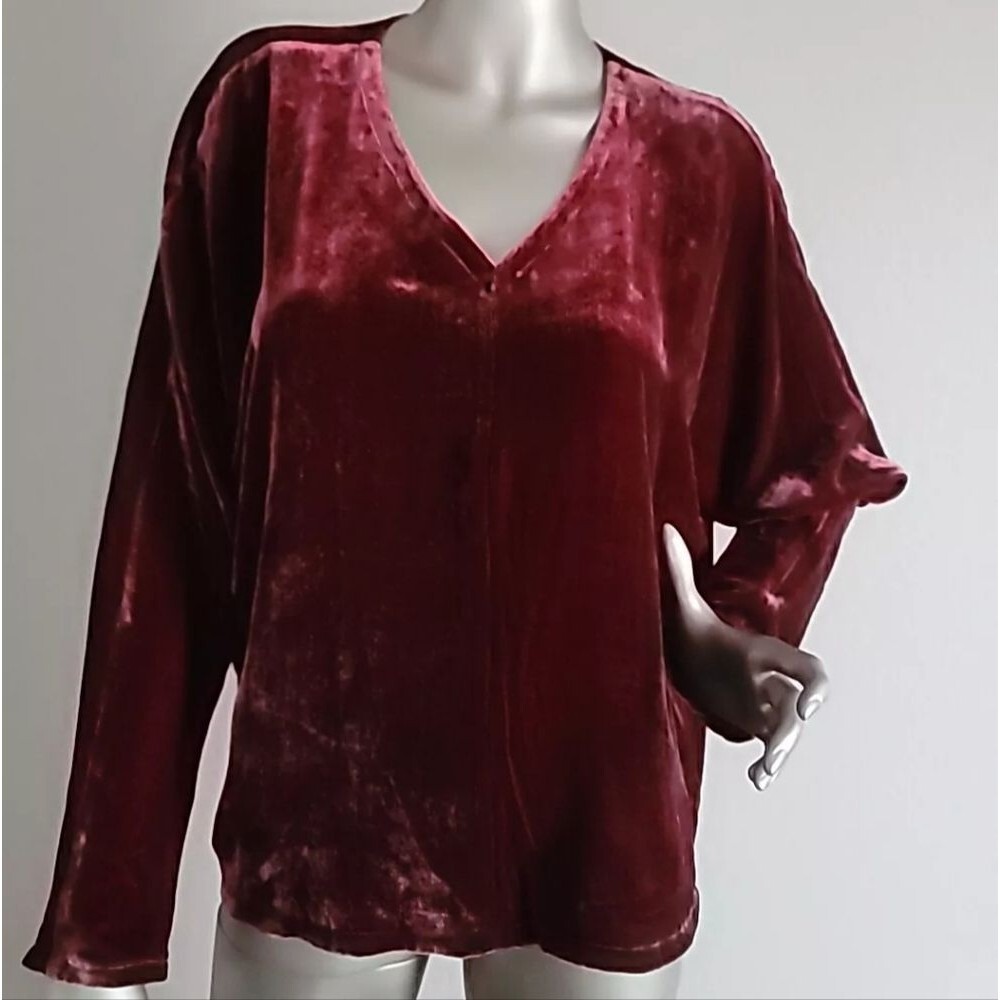 Eileen Fisher Deep Claret Velvet V-Neck Top Size Small